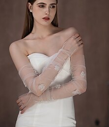 voordelige -Tule Ellebooglengte Handschoen Elegant / Stijlvol Met Bloemen Bruiloft / feesthandschoen