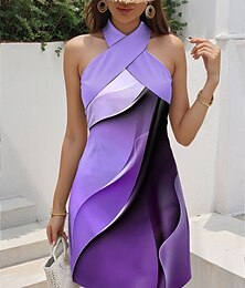 ieftine -Pentru femei Rochie Mini Rochii Tricou Rochie de Vară Rochie A line Vacanță Casual Ieșire Fit regulat Ombre Grafic Geometric Fără manșon Gâtul halter Roz Îmbujorat Albastru piscină Mov Trifoi Vară
