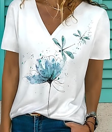 economico -Per donna Maglietta Floreale Grafico Casual Manica Corta Scollo a V Top Regolari Quotidiano Stampato Bianco Verde chiaro Estate Primavera