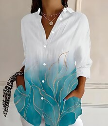 economico -Per donna Camicia Ombre Grafico Tinta a nodi Casual Manica Lunga Colletto a Camicia Top Regolari Lavoro Quotidiano Bottoni Stampato Blu Primavera Autunno Inverno