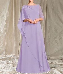 preiswerte -A-Linie Bodenlang Abendkleid Dreiviertelarm Rundhalsausschnitt Elegant Hochzeitsgast Chiffon Brautmutterkleid mit Perlenstickerei