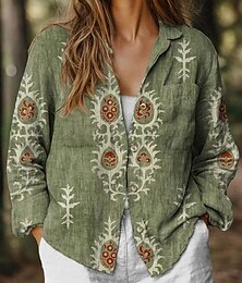 economico -Camicia da donna Blusa Stampa grafica floreale Elegante Casual Simile a lino Manica lunga Collo Camicia Top regolari Quotidiano Festività Simile a lino Uscita Bottoni Giallo Rosso Blu Verde Estate