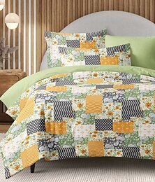economico -Set di biancheria da letto in cotone a patchwork floreale copripiumino di dimensioni matrimoniali copripiumino morbido e leggero con 2 federe per l'estate e la primavera
