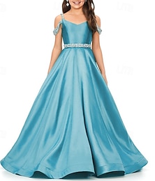 economico -Principessa Coda Sweep  Brush Abito per Ragazze Partecipante Pageant  Performance Juniors Abito da Prom Carino Satin con Perline Elegante Taglia 3-16 anni per impressionare