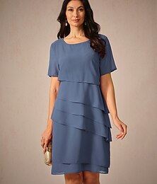 voordelige -Dames Werk Jurk Schede jurk Chiffon jurk Modieus Halflange jurk Meerlaags Strakke ronde hals Korte mouw Effen Ruim Passend Wijn blauw Groen Zomer Lente S M L XL XXL