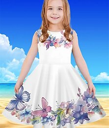 economico -ragazze' 3D Farfalla Abito Senza Maniche Estate Primavera Vacanza Quotidiano Ferie Principessa Bello Dolce Bambini 4-12 Anni Vestito Casual Abito a trapezio Lunghezza al ginocchio Vestibilità regolare