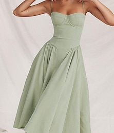 abordables -Femmes Robe Midi Robe Blanche Robe de remise des diplômes Robe Nuisette Mode Moderne Anniversaire Remise des Diplômes Date Coupe régulière Uni Sans manches Bretelles spaghetti Noir Jaune Vert Claire