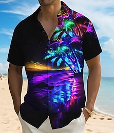 preiswerte -Herren Kokospalme Tropische Pflanzen Hemd Sommer Hawaiihemd Knopfhemd Kurzarm Hawaiianisch Urlaub Ferien Strandbekleidung Sommer Umlegekragen 3D-Druck Hemden mit Kragen Eine Tasche vorne Schwarz