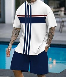 economico -Per uomo Grafico 2 pezzi Set di magliette Top estivi Manica Corta Pantaloni corti Girocollo Canotta sportiva Casual All'aperto Vacanza Sport Stampa 3D Estate Bianco Viola Marrone