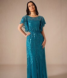 levne -Šaty pro svatební hosty typu sheath  sloupcové elegantní šaty formální svatební host podlahové délky krátký rukáv lodičkový výstřih krajkové s perličkovými aplikacemi