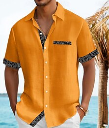 economico -Per uomo Camicia Camicia di lino Camicia Estiva Camicia da Spiaggia Camicie sbottonate Plaid Vacanza Ferie Nero Rosa Arancione Azzurro Manica Corta Colletto Estate Abbigliamento