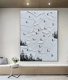 preiswerte -handgemachtes Skisport Leinwandgemälde handgemalt Winter Dekor Struktur Wandkunst personalisiertes Geschenk Skifahrer auf schneebedeckten Bergen Kunst Malerei weißer Schnee Skifahren Kunst Dekor