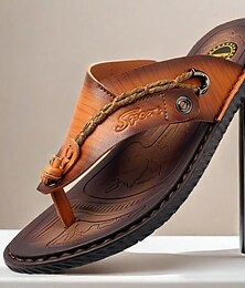 abordables -Tongs de luxe pour hommes en similicuir marron avec motif en relief et bride tressée - chaussures de confort haut de gamme pour des sorties décontractées élégantes