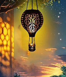 ieftine -1 buc lumini solare cu LED-uri lumina pandantiv în formă de balon cu aer cald lampă cu flacără lumini pentru terasa efect sculptură din fier gol grădină gazon curte balcon copac peisaj decor lumina