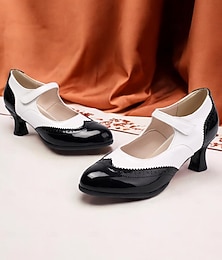 levne -Dámské červené a bílé lodičky Mary Jane z vintage Gatsby - klasické brogue boty inspirované 20. lety pro retro módu tanec a zvláštní příležitosti