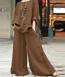 economico -Per donna Streetwear Quotidiano Set di biancheria in cotone Set da due pezzi Set di Pantaloni Manica Lunga Girocollo Tinta unica Abbigliamento quotidiano Casual Quotidiano Verde Cachi Grigio Estate