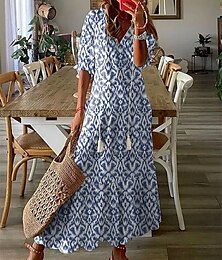 abordables -Femmes Robe Longue Maxi Robe Robe bohème Robe Imprimée Robes Péplum Romantique Moderne Manches bouffantes Quotidien Fête Plage Coupe Ample Graphique Fleur Demi Manches Col en V Rose Claire Bleu