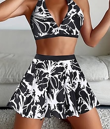 billige -Dame Badetøy Bikini Tankini 2 stk Frekk Badedrakt Dyp V Dytt opp Strikket Ferie Tropisk Blomstret Paisly Stup Ermeløs Badedrakter