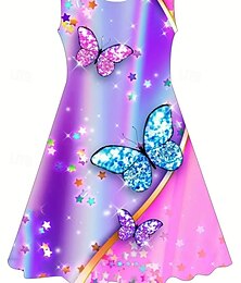 baratos -Meninas 3D Borboleta Vestido Sem Manga Verão Primavera Férias Diário Feriado Princesa Lindo Doce Infantil 4-12 anos Vestido casual Vestido A Line Altura dos Joelhos Normal