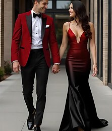 economico -Completi da uomo per feste rosso uva moda formale a tinta unita vestibilità standard 2 pezzi un bottone