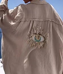 abordables -Femmes Chemise Chemises en coton et lin Chemise en lin Boutonner Fleur Quotidien Occasionnel manche longue Col de chemise Hauts Réguliers Quotidien Fête Sortir Boutons Noir Blanche Abricot Printemps