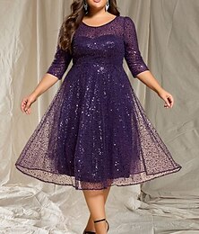 economico -Abiti da sposa per ospiti A-Line abito elegante ospite di matrimonio lunghezza tea maniche 3/4 collo rotondo matrimonio autunnale con paillettes glitterate