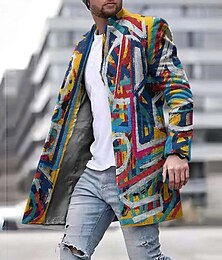 cheap -Men's Winter Coat Overcoat Coat Daily Wear Vacation With Pockets Print Front Pocket Fall & Winter Graphic Gradient Ramp Streetwear Sport Turndown Regular Regular Fit Black Red Brown Green Rainbow