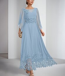 abordables -robe trapèze robe mère de la mariée élégante scintillante&amp;Robe longue en mousseline de soie à col bijou brillant, longueur cheville, manches longues, avec broderie en dentelle, couleur unie, 2025