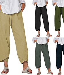 abordables -Femmes Pantalon en coton et lin Slacks Pantacourt Streetwear Occasionnel Longueur cheville Naturel Uni Avec Poches Confortable Rue Tenue quotidienne Gris Noir Rose Claire Vin Été Coupe régulière