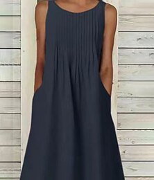 economico -Per donna Abito Midi Abiti ispirati al lino Abito in cotone e lino Moda Essenziale Moderno Vacanza Quotidiano Ferie Vestibilità regolare Semplice Senza Maniche Girocollo Grigio chiaro Grigio scuro