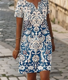 levne -Ženské mini šaty Pohodlné šaty T košile šaty Tee šaty Shift šaty Letní šaty Elegantní Stylový Formální Dovolená Práce Pohodlné Vzdušná tkanina Pravidelný střih Grafický Bohemian Krátký rukáv V