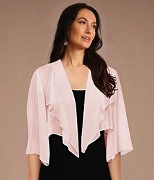 economico -Per donna Top fluidi Top in chiffon Tinta unica Elegante Manica 3/4 Asimmetrico Top corti Ospite di nozze Rosa cipria Estate Primavera Autunno