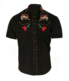 お買い得  -男性用 フラワー グラフィック シャツ ウエスタンシャツ カウボーイシャツ 半袖 ファッション ストリートファッション デザイナー アウトドア ストリート 日常 夏 春 折襟 プリント ブラック イエロー ブルー パープル グレー