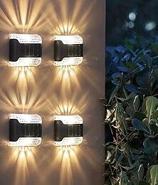 abordables -4 luces LED solares de pared para exteriores, iluminación para cercas, iluminación vertical y horizontal, lámpara de pared impermeable para exteriores, luces decorativas para jardín, patio y paisaje.