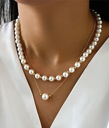 economico -elegante collana di perle a strati per donna – catena in oro con perle bianche simulate, gioielli vintage classici per matrimoni, feste ed eventi formali