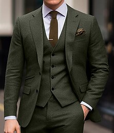 economico -abiti da uomo in tweed verde tinta unita 3 pezzi retrò vintage taglie forti monopetto due bottoni