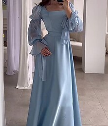 ieftine -Rochie maxi plus size de femei rochie în A rochie off the shoulder rochie cu mâneci bufante vacanță vacanță culoare solidă mânecă lungă gât pătrat albastru deschis primăvară toamnă