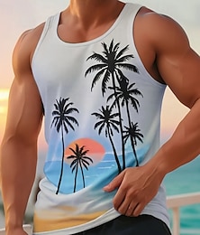 baratos -Homens Malha Íntima Top de colete Camiseta Interior camisa sem manga Sem Manga Gola Redonda Verão Coqueiro Esportes Moda Confortável Imprimir Casual Praia Ginásio Rosa Azul Top Tee para Homens