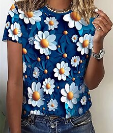 abordables -Mujer Camiseta Tops de verano Graphic Flores Clásico Casual Manga Corta Cuello Barco Tops cortos Diario Fin de semana Estampado Arco Iris Verano Primavera Otoño