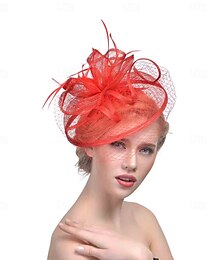 economico -Fascinator Organza Berretto Cappello Fedora Cappello floscio Ferie Tè Derby del Kentucky Corsa di Cavalli Festa delle donne Elegante Vintage Semplice Con Piuma Colore puro Copricapo Copricapo