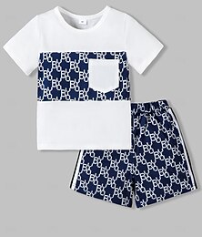 billiga -2 delar Småbarn Pojkar T-shirt och shorts Utrusta Grafisk Geometrisk Kortärmad Lappverk Uppsättning Skola Mode Dagligen Sommar 4-7 år Vit