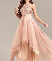 levne -A-Line quinceanera šaty večerní šaty svatební svatební hosté podlahová délka bez rukávů halter krk bez zad s flitry derby šaty