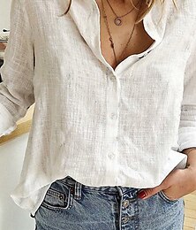 economico -Per donna Camicia Camicie di cotone e lino Abbottonare Blusa Semplice Moderno Casual Manica Lunga Colletto a Camicia Top Regolari Quotidiano Ferie Uscire Bottoni Nero Bianco Giallo Rosa Estate