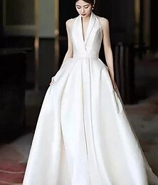 economico -Abiti da Sposa Abito da Ballo Collo Halter Senza Maniche Traina in Taffetà Abiti da Sposa con Pieghe Colore Solido