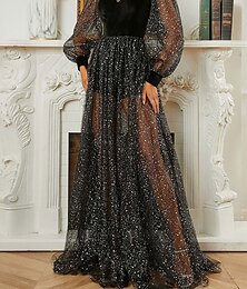 levne -A-line party šaty elegantní šaty svatební svatební host na zem dlouhé rukávy crew krku polyester s flitry