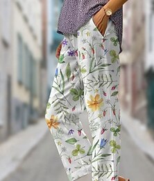 billiga -Kvinnors Bomull Linne Baggy Byxor Chinos Mode Gatukläder Ankellängd Medium midja Grafisk Fick Bekväm Mjuk Bekväm Mikroelastisk Utomhus Gatukläder Magenta Marinblå Ljusgrön Bordeaux Regular Fit