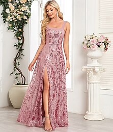 abordables -Trapèze Robes de soirée Rétro Vintage Robe Formel Fête scolaire Longueur Sol Sans Manches Col Carré Pailleté avec Paillettes Paillette 2025