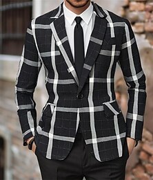billiga -Herr Studenten Kavaj Företag Cocktailfest Bröllopsfest Mode Ledigt Vår Höst Polyester Rutig Knappar Ficka Bekväm Enkelknäppt Blazer Svart Brun Kaffe Grå