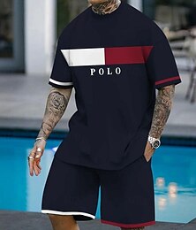 economico -Per uomo Grafico 2 pezzi Set di magliette Top estivi Manica Corta Pantaloni corti Girocollo Canotta sportiva Casual All'aperto Vacanza Sport Stampa 3D Estate Nero Blu Verde