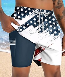 olcso -Férfi Amerikai amerikai zászló Hazafias Bélelt rövidnadrág 2 az 1-ben úszónadrág Úszónadrágok Közepes csípő Hawaii Vakáció Szabadság Strandruházat Oldalzsebek Compression Linerrel Elasztikus